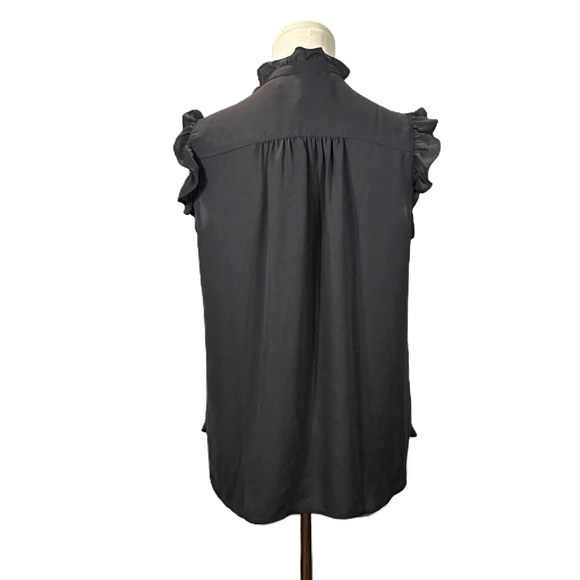NWT LOFT Steel Ruffle Short Sleeve High Neck Button Blouse Womens Petite Small - Picture 3 of 7